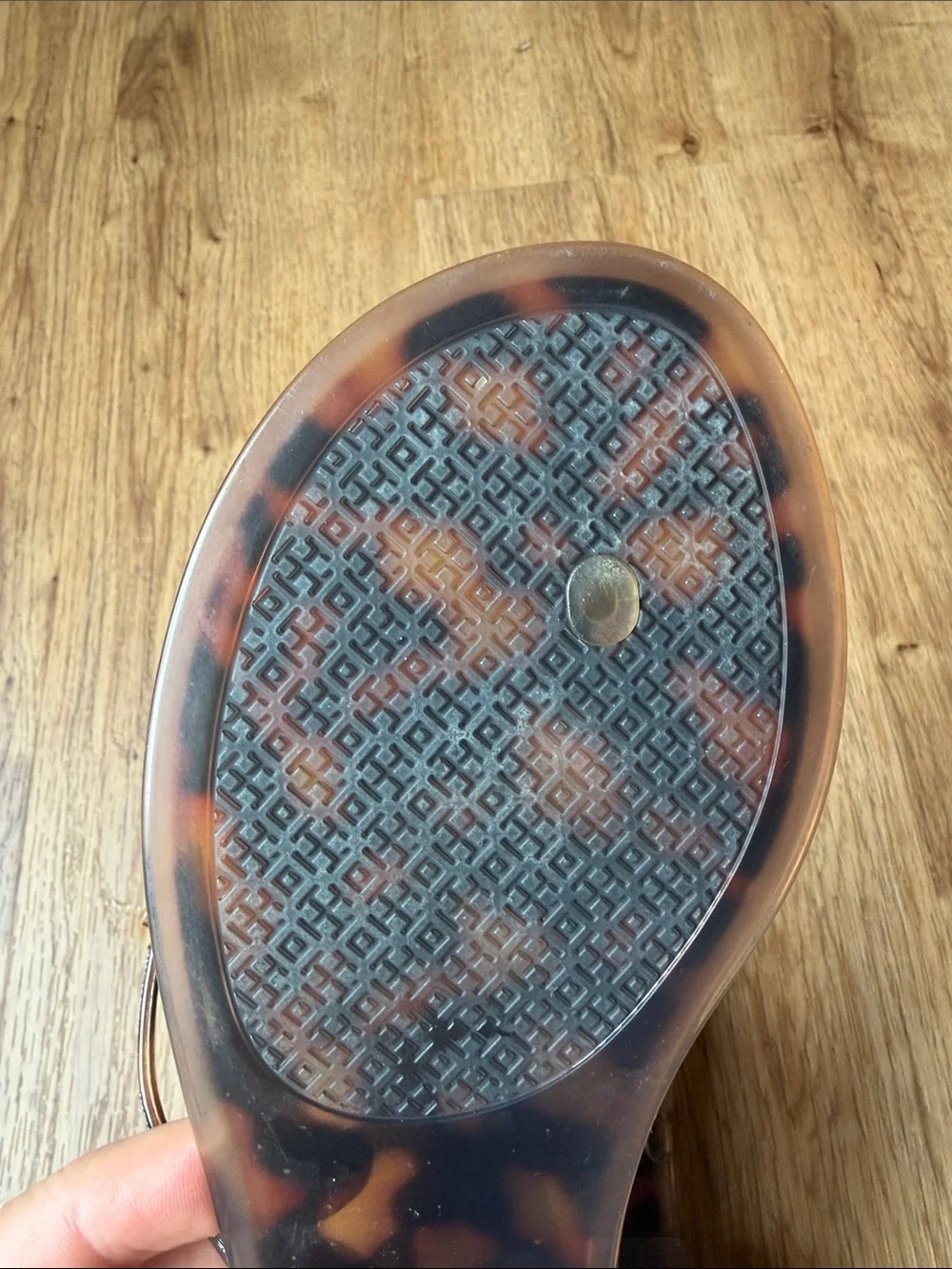 Tory Burch Miller Jelly Sandals Tortoise Brown Gold Logo Thong Flip Flops